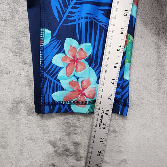 Athletic Works Leggings Womens M Blue Tropical Floral Crop Capri Workout Yoga - Picture 6 of 8